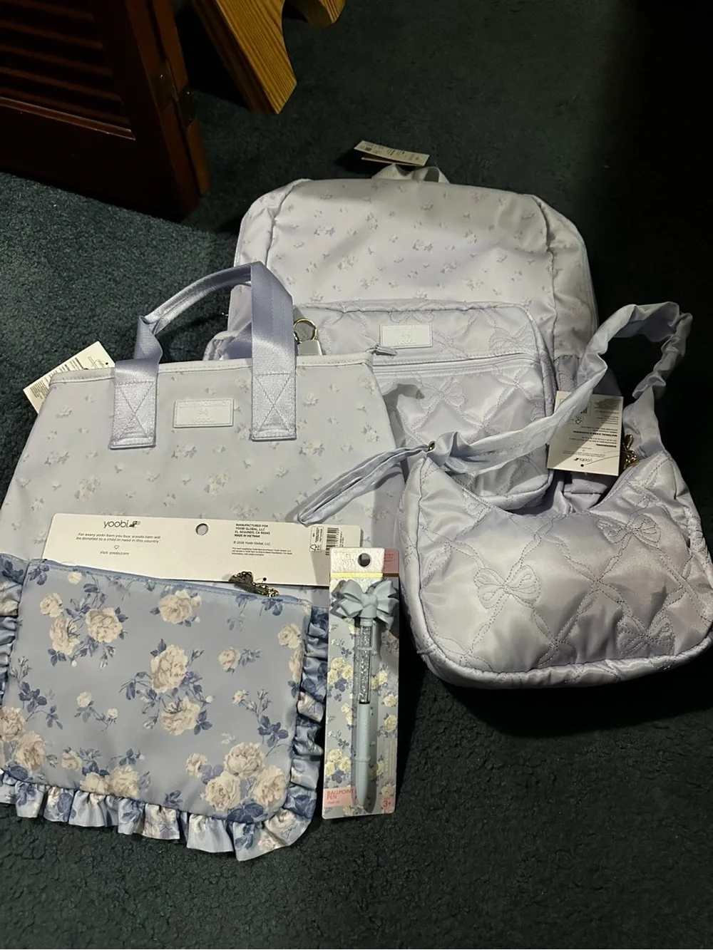 LoveShack Fancy Light Blue Floral Women’s Bag Set - Backpack, Totes, purse & pen